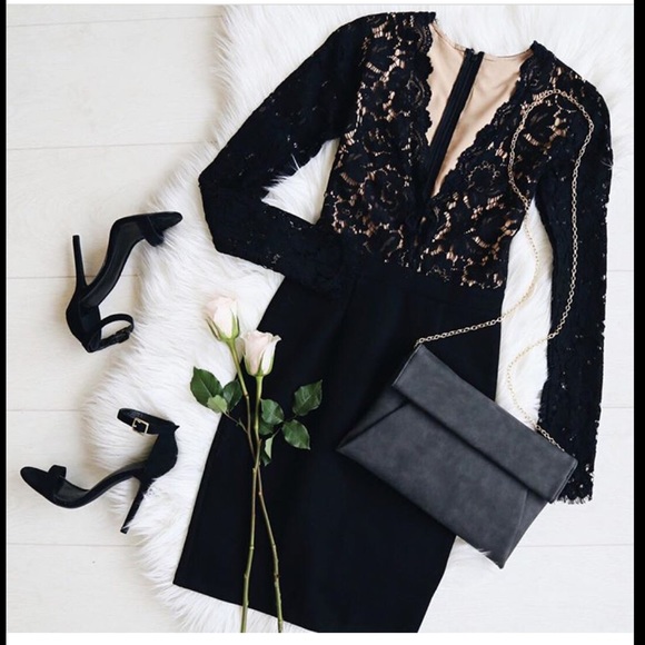 BLACK LONG SLEEVE LACE DRESS - Picture 7 of 7